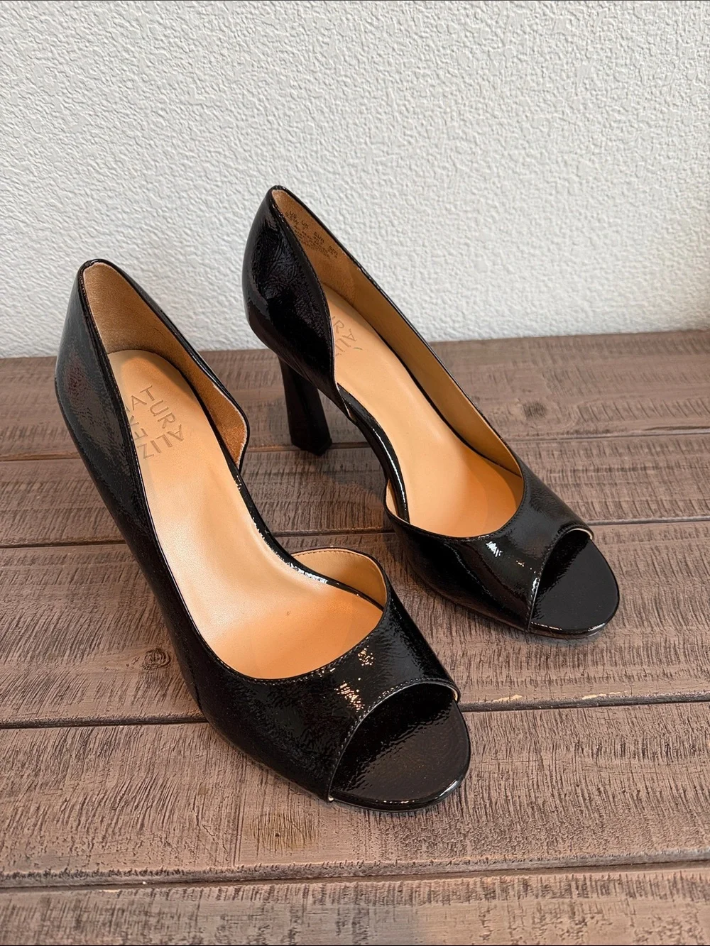 Naturalizer Black Patent Peep-Toe Heels New